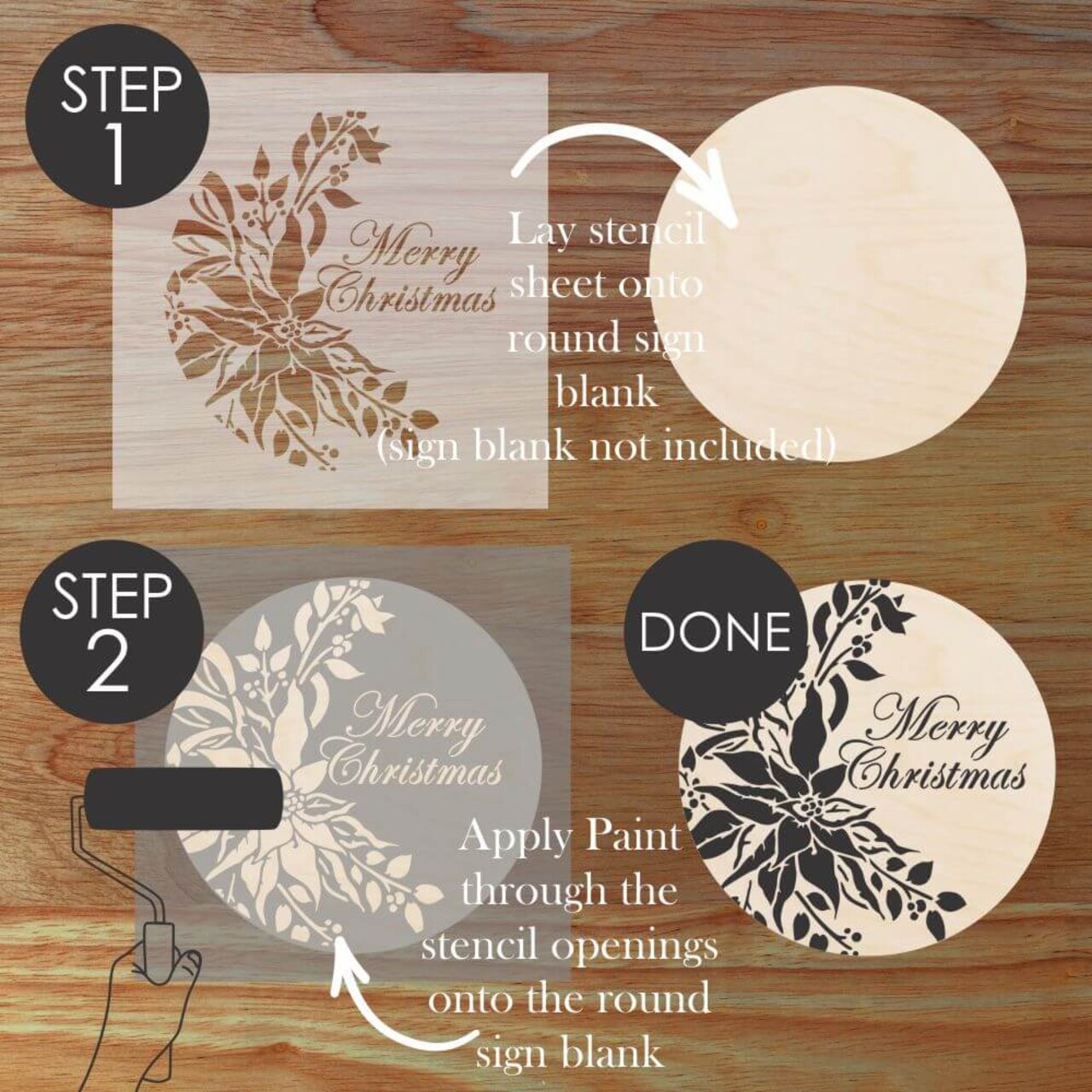 Merry Christmas Round Sign Stencil | Sign Stencil | DIY Sign Stencil | Round Stencil | Designer Stencils |